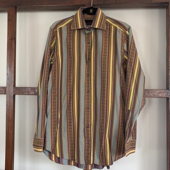 VTG ETRO Milano Italy Bronze Stripped Button Shirt, IT 39 - Picture 1 of 5